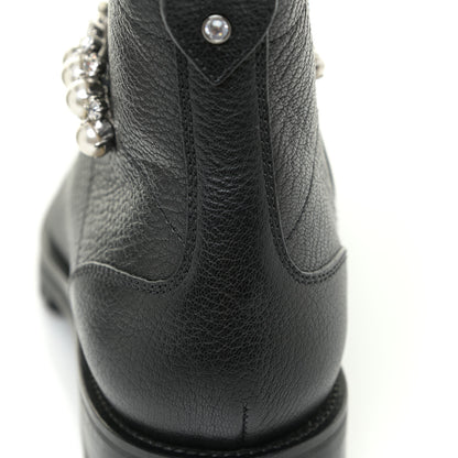 Jimmy Choo Grained Goatskin Pearl Crystal Embellished Cruz Combat Boots 36 Grey 12 of 13