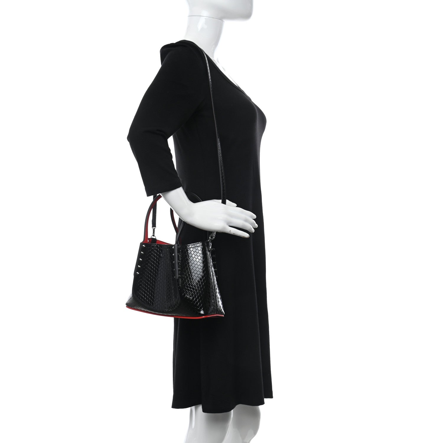 Christian Louboutin Patent Embossed Spiked Mini Cabarock Shopper Tote Black 2 of 10