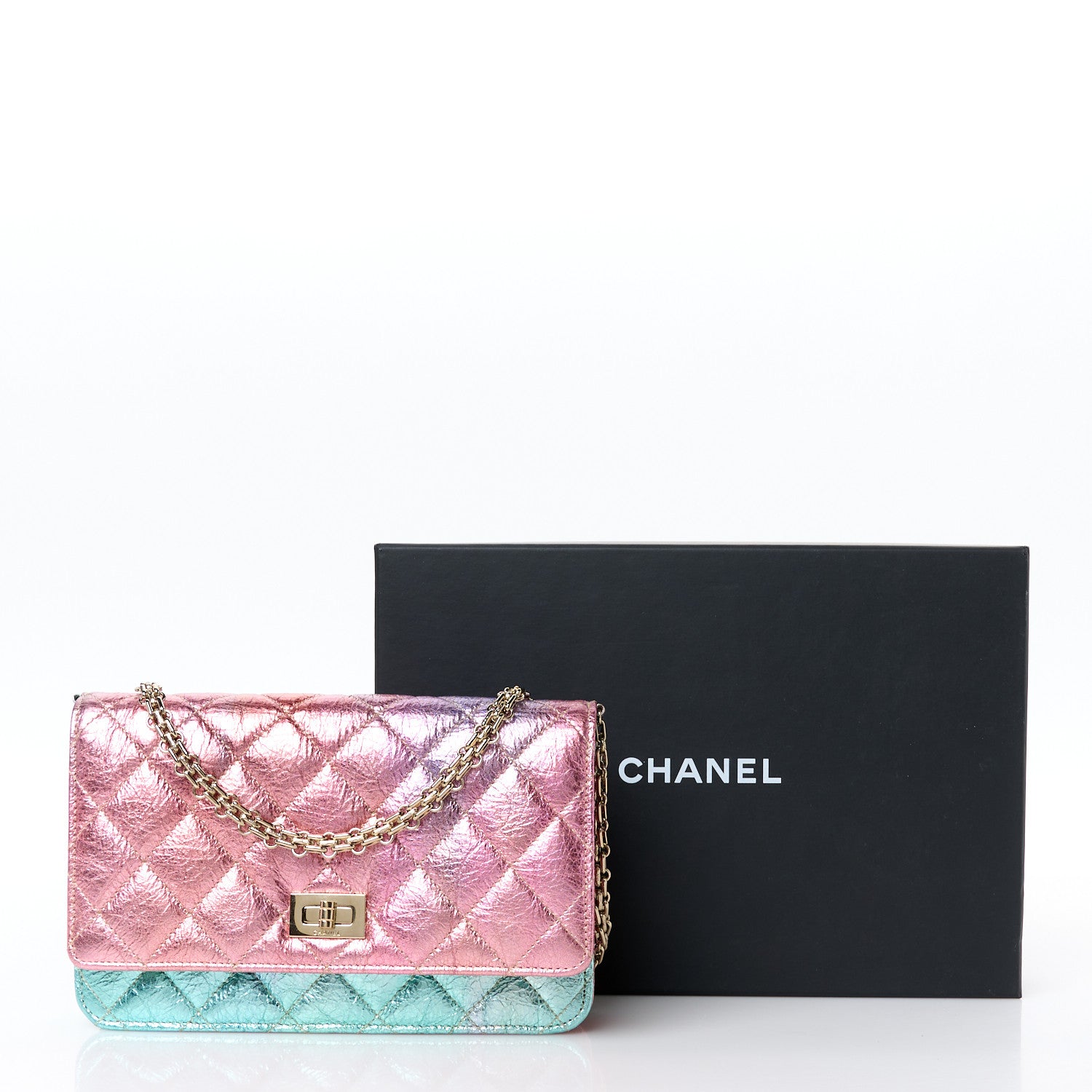 Chanel Metallic Goatskin Quilted 2.55 Reissue Wallet on Chain WOC Multicolor 12 of 12