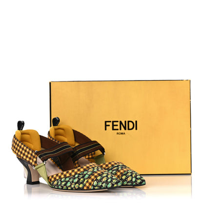 Fendi Cotton Printed Colibri 85mm Slingback Pumps 38 Moro Sunflower 9 of 9