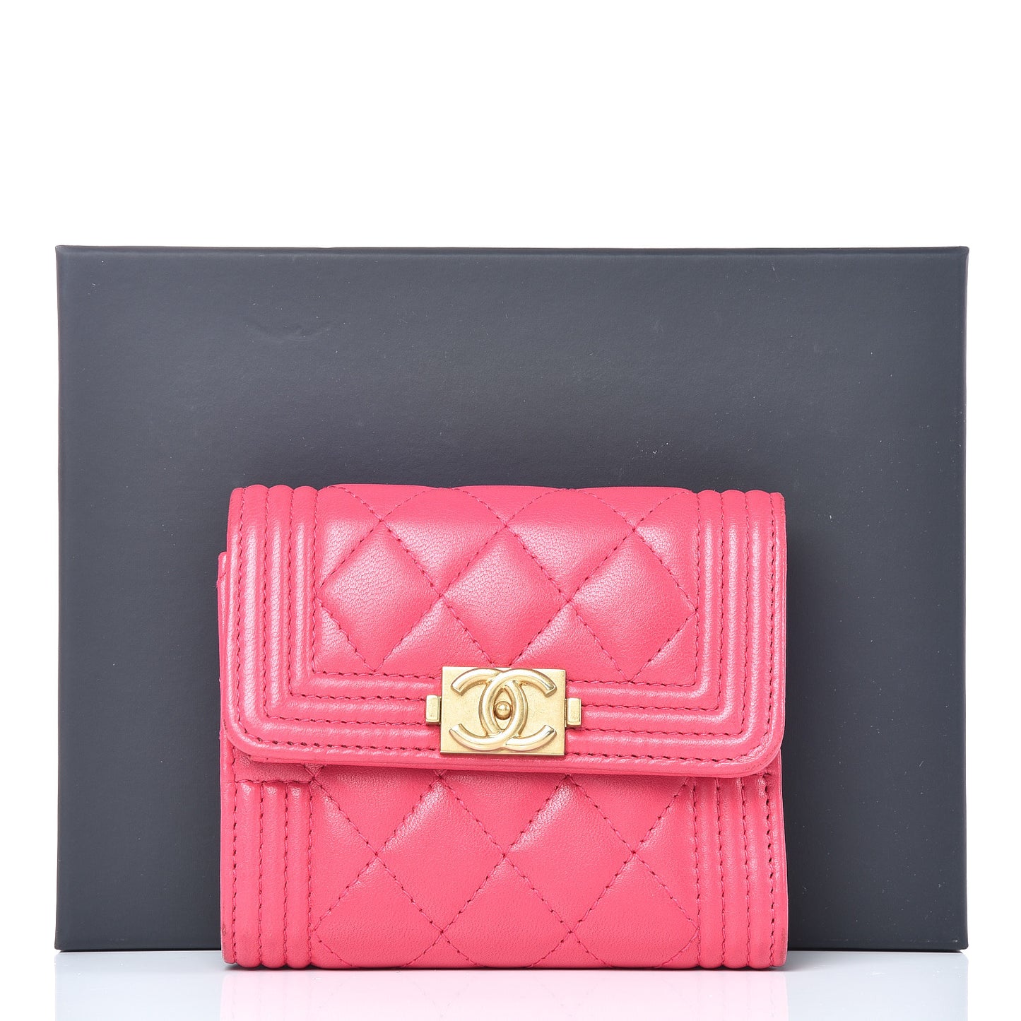 Lambskin Quilted Compact Boy Wallet Fuchsia