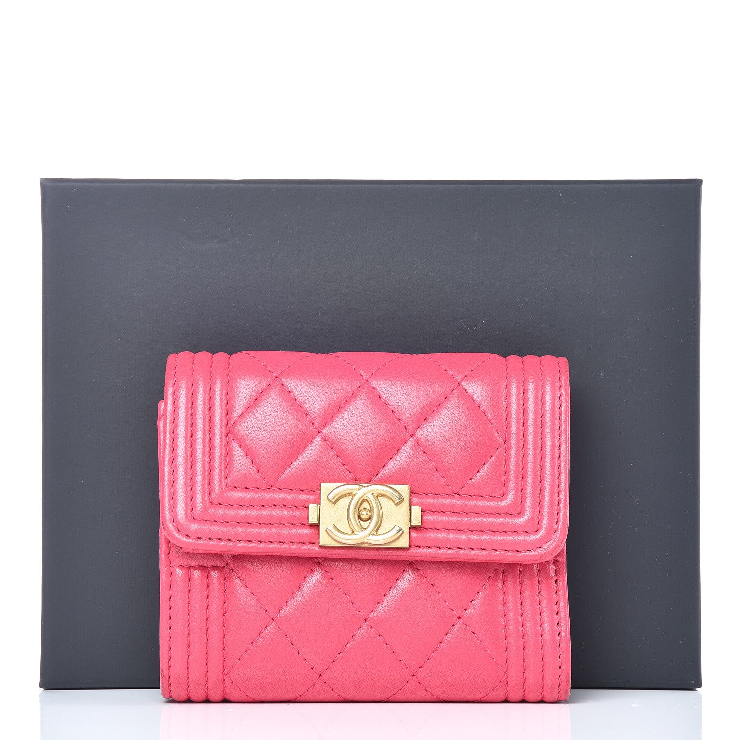 Chanel Lambskin Quilted Compact Boy Wallet Fuchsia 17 of 17