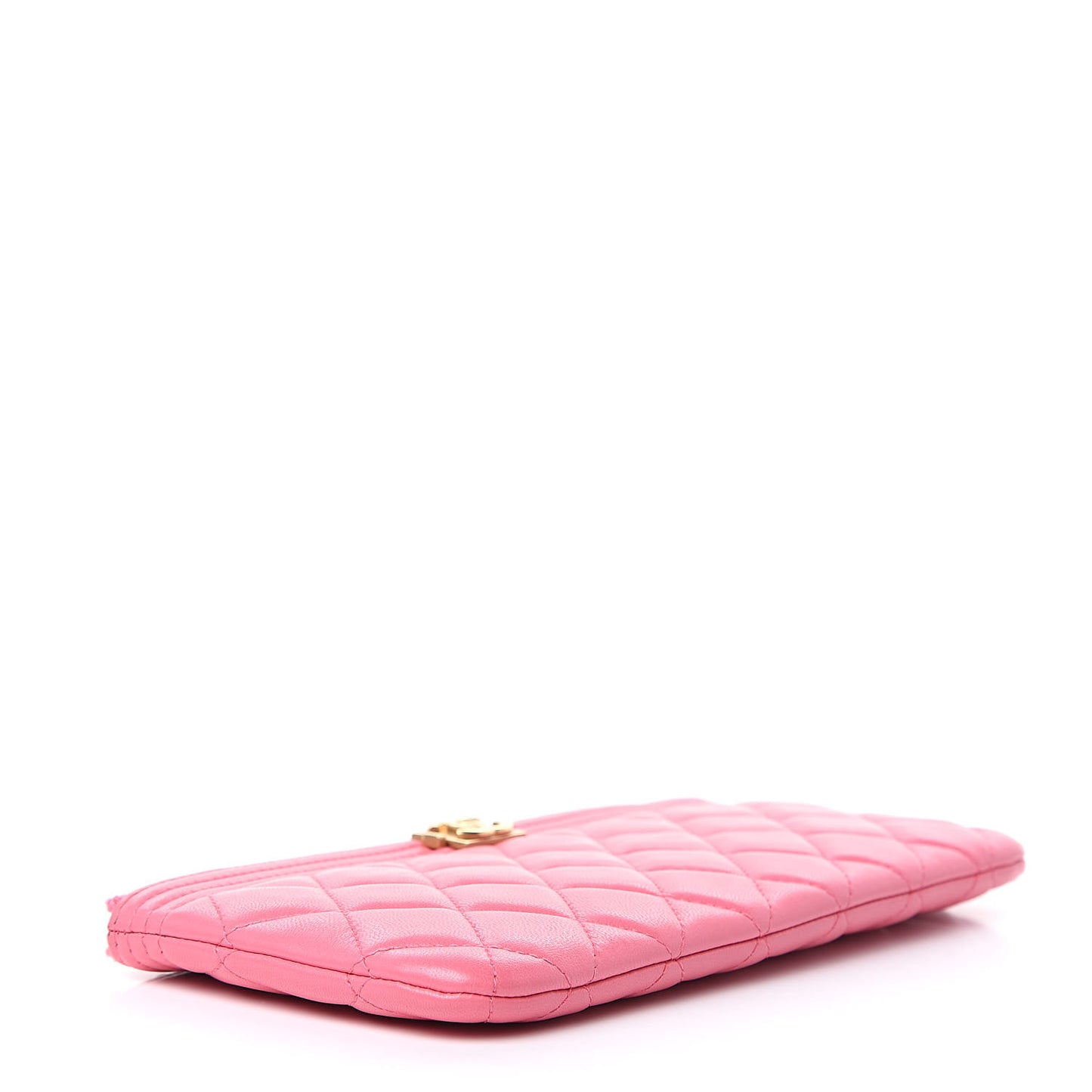Lambskin Quilted Small Boy Zipped Pouch Pink