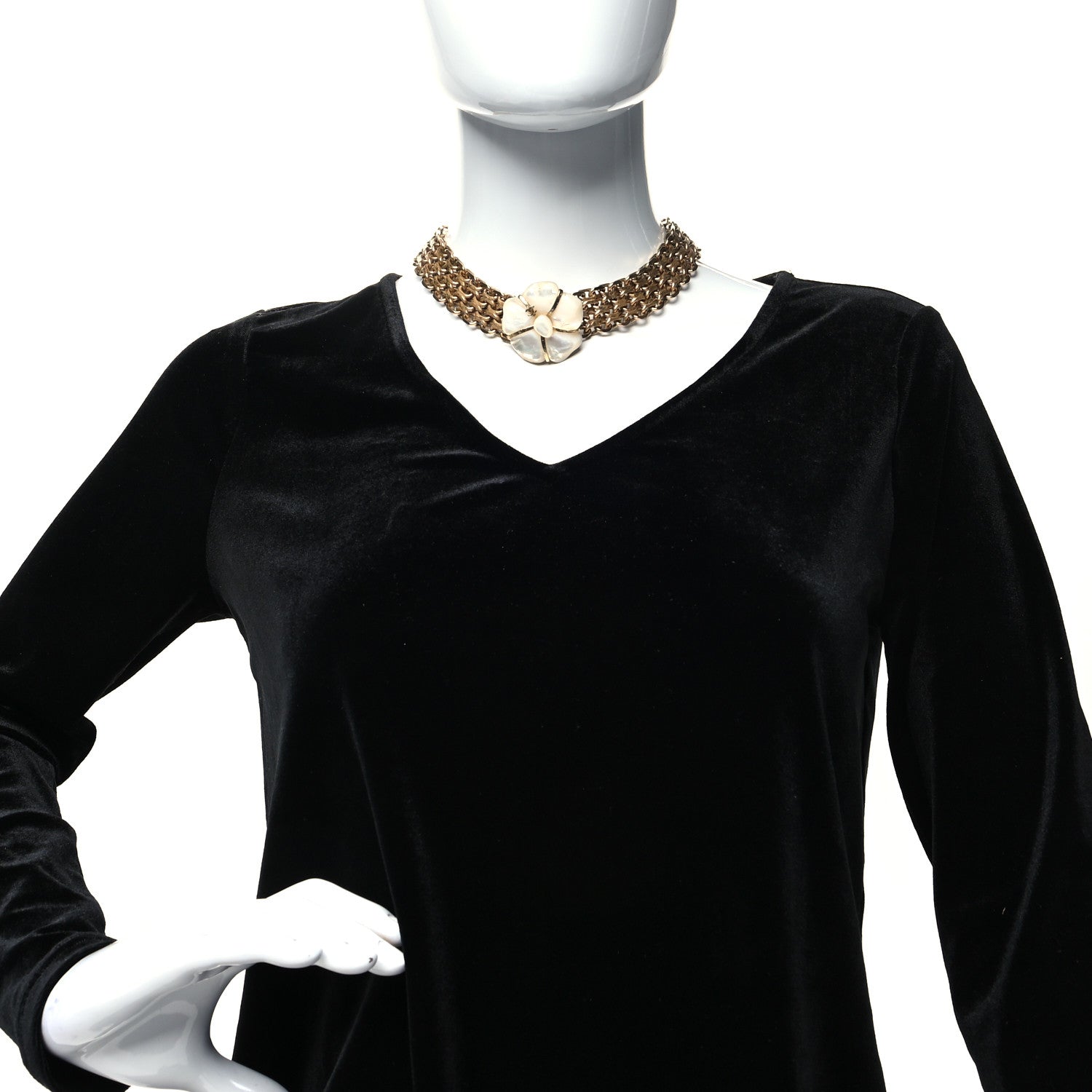 Chanel Metal Chain Mother of Pearl CC Camellia Choker Necklace Gold 2 of 5