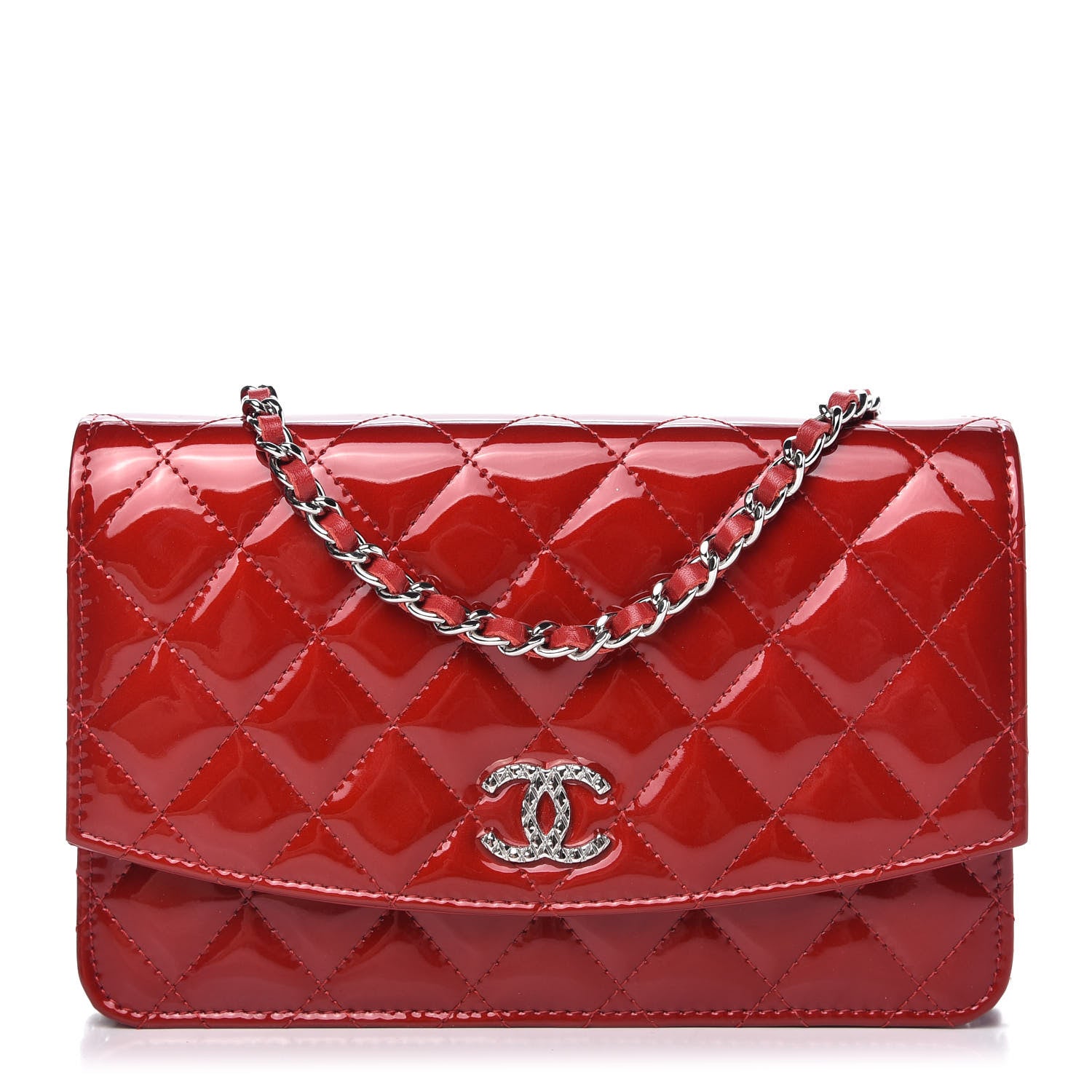 Chanel Patent Quilted Brilliant Wallet On Chain WOC Red 1 of 12