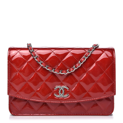 Chanel Patent Quilted Brilliant Wallet On Chain WOC Red 1 of 12