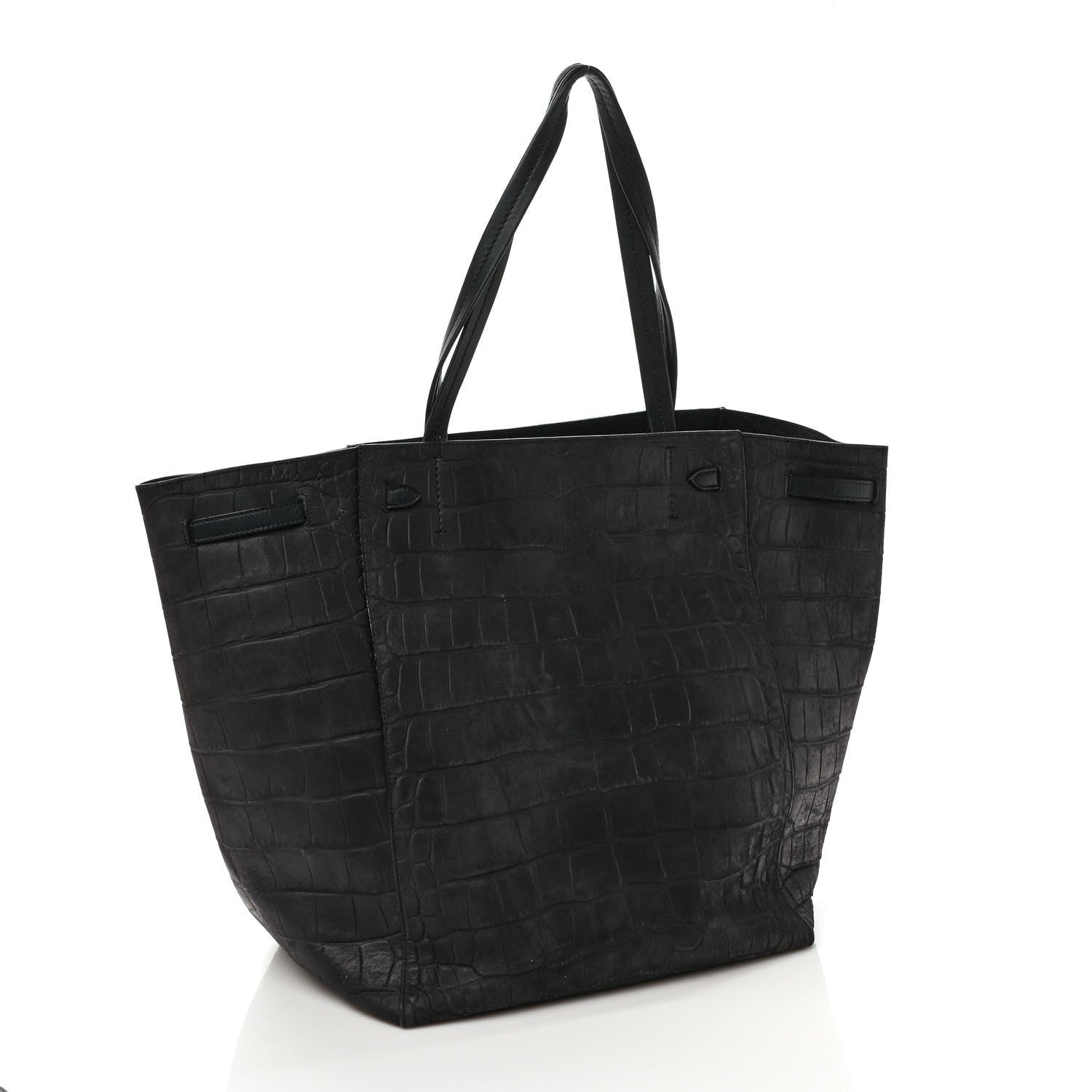 Celine Crocodile Embossed Calfskin Medium Belt Cabas Phantom Black 3 of 8