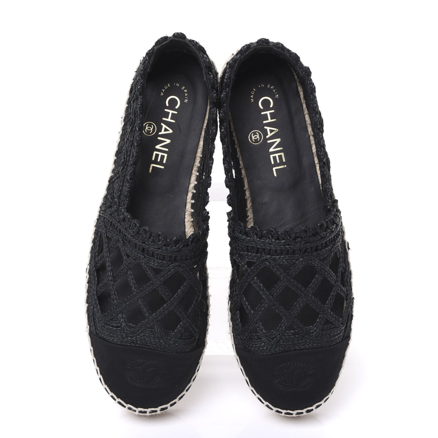 Woven Fabric Grosgrain CC Espadrilles 38 Black