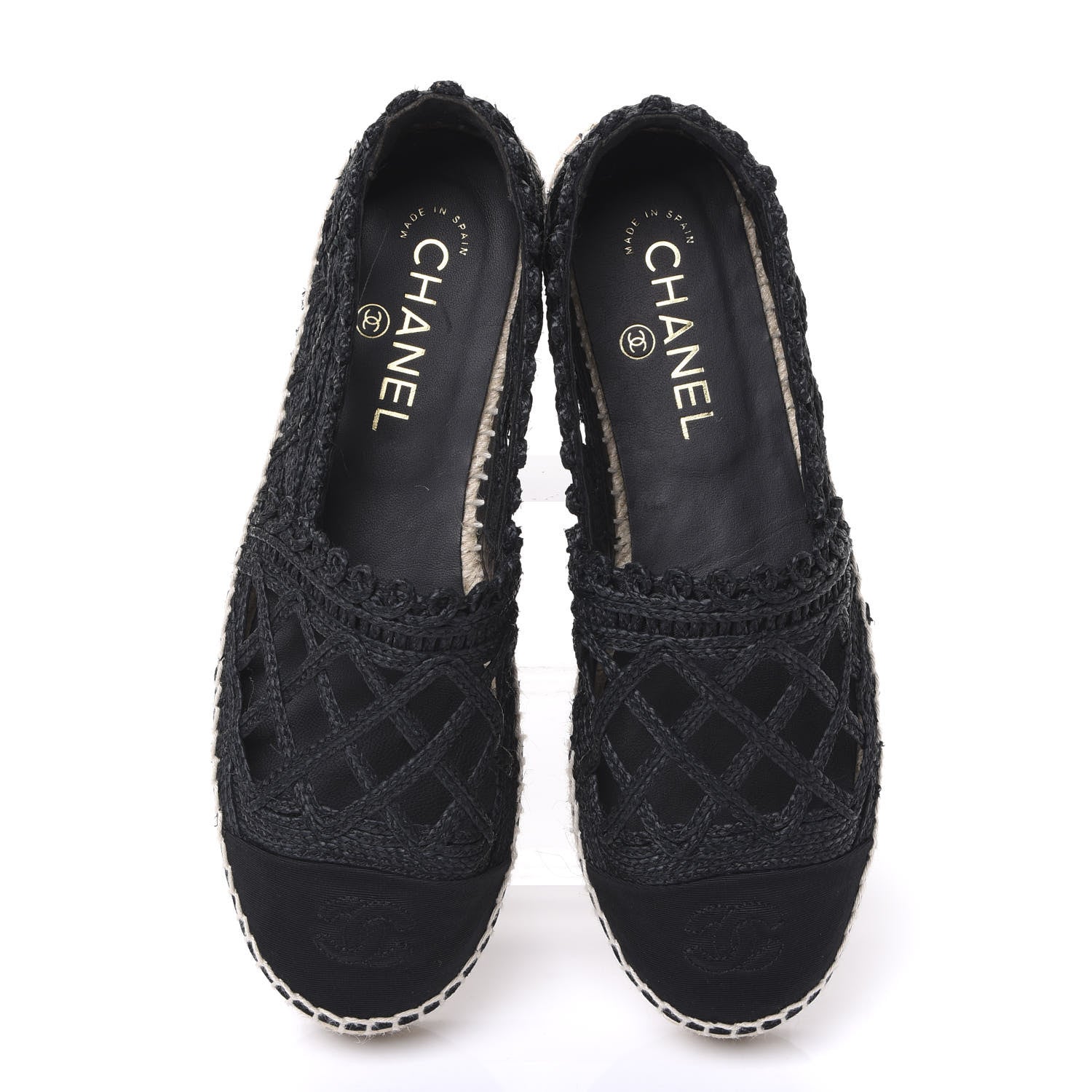 Chanel Woven Fabric Grosgrain CC Espadrilles 38 Black 4 of 11