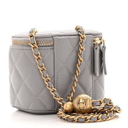 Chanel Lambskin Quilted Pearl Crush Mini Vanity Case With Chain Grey 3 of 10