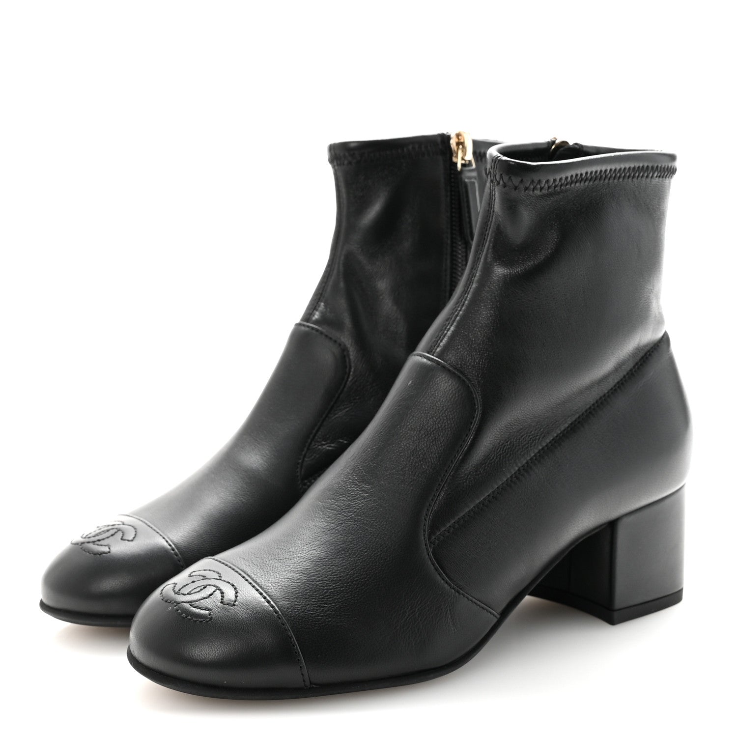 Chanel Stretch Lambskin Cap Toe CC Short Boots 35 Black 4 of 10