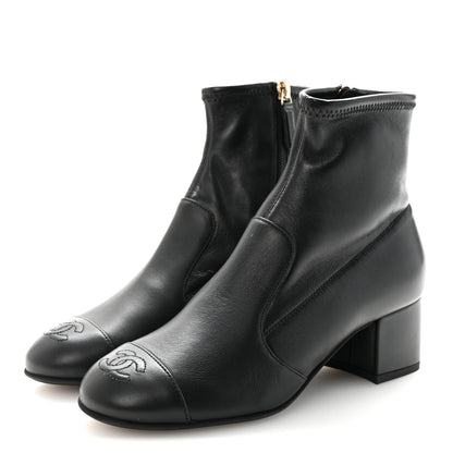 Chanel Stretch Lambskin Cap Toe CC Short Boots 35 Black 4 of 10