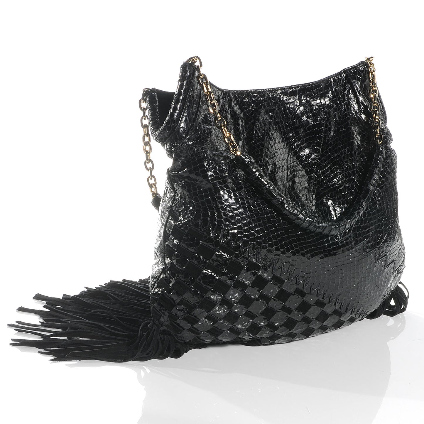 Python Suede Fringe Tatum Shopper Tote Black