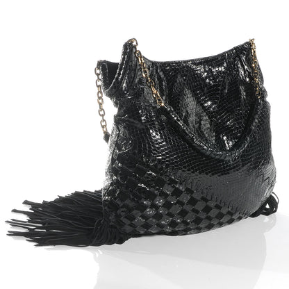 Jimmy Choo Python Suede Fringe Tatum Shopper Tote Black 3 of 6