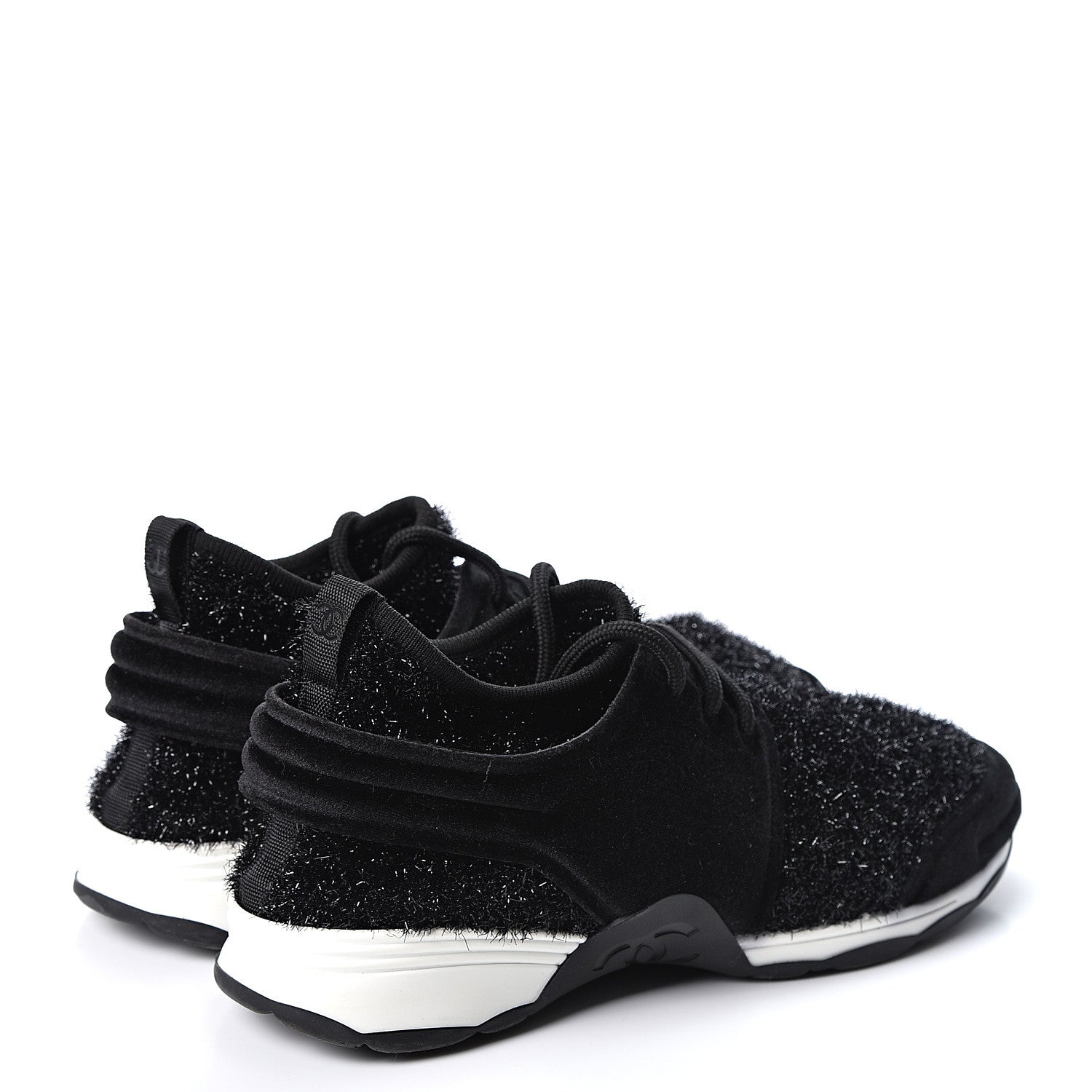 Chanel Stretch Fabric Velvet CC Sneakers 40.5 Black 4 of 10