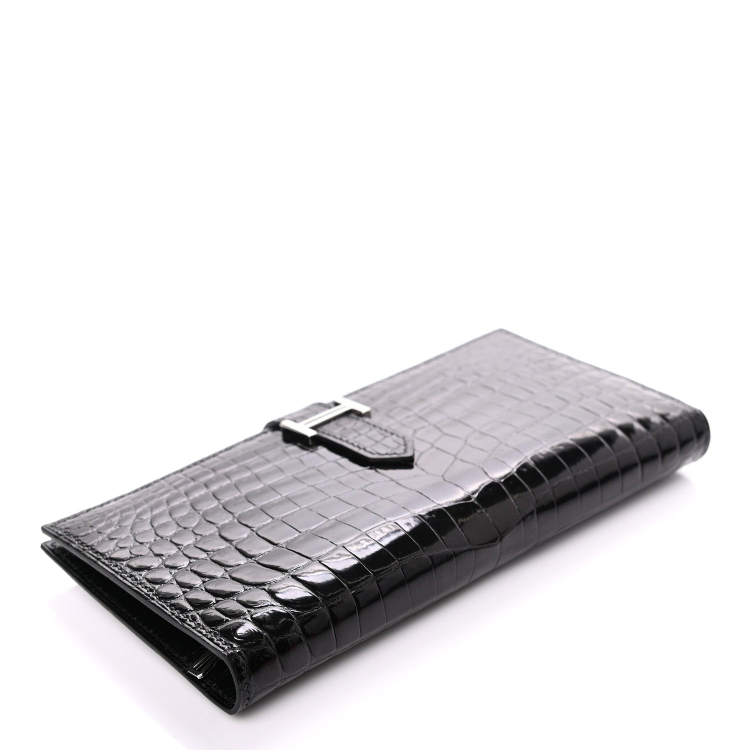 Hermes Shiny Niloticus Crocodile Bearn Wallet Black 4 of 7