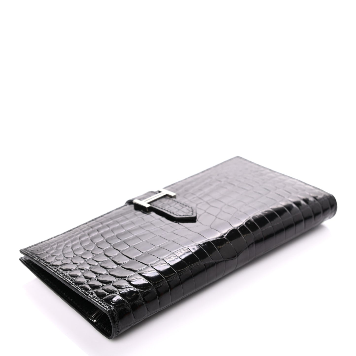 Shiny Niloticus Crocodile Bearn Wallet Black