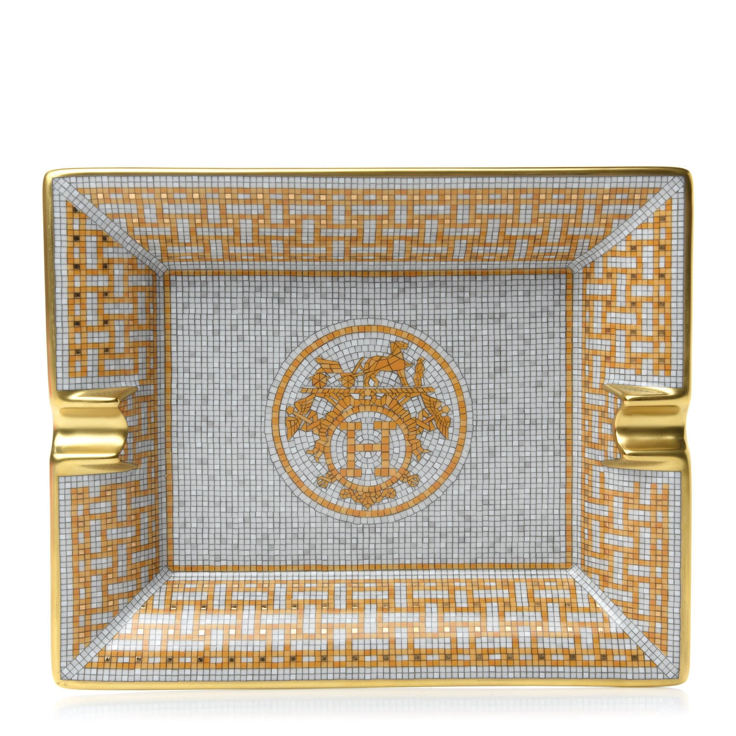 Hermes Porcelain Mosaique Au 24 Gold Ashtray 1 of 6