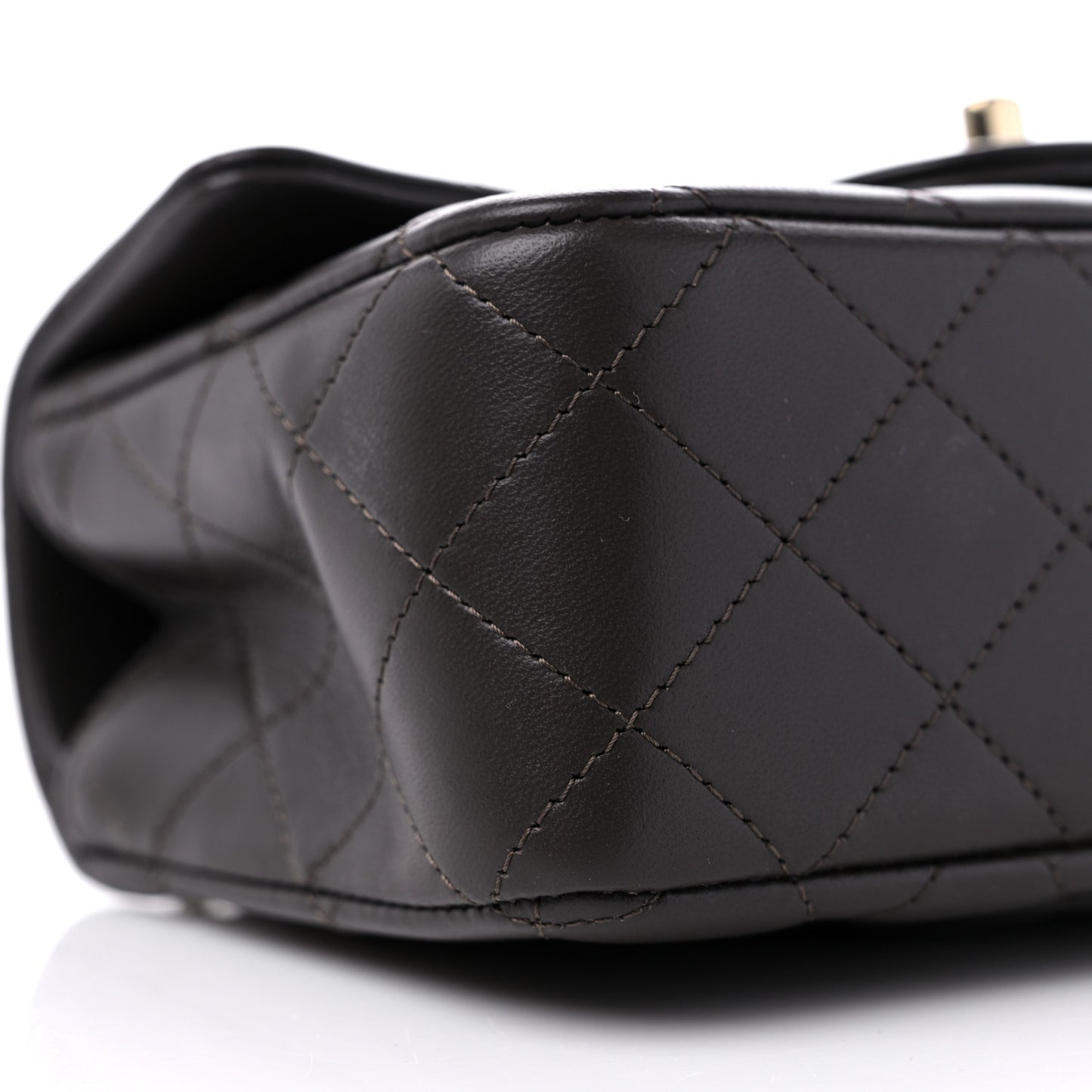 Lambskin Quilted Mini Top Handle Rectangular Flap Dark Brown