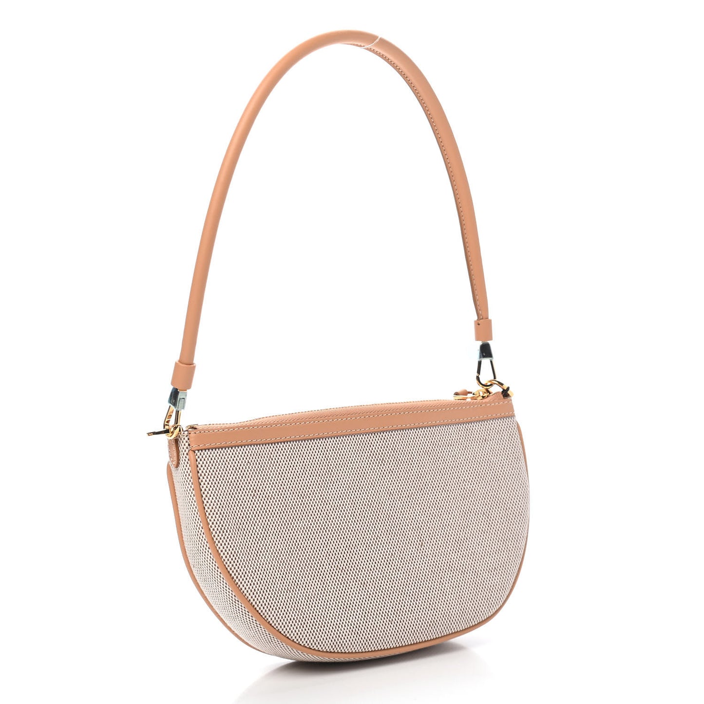 Canvas Smooth Calfskin Olympia Shoulder Bag Natural Tan