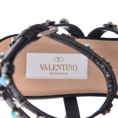 Valentino Garavani Calfskin Rockstud Rolling Ankle Wrap Flat Sandals 35 Black 6 of 7