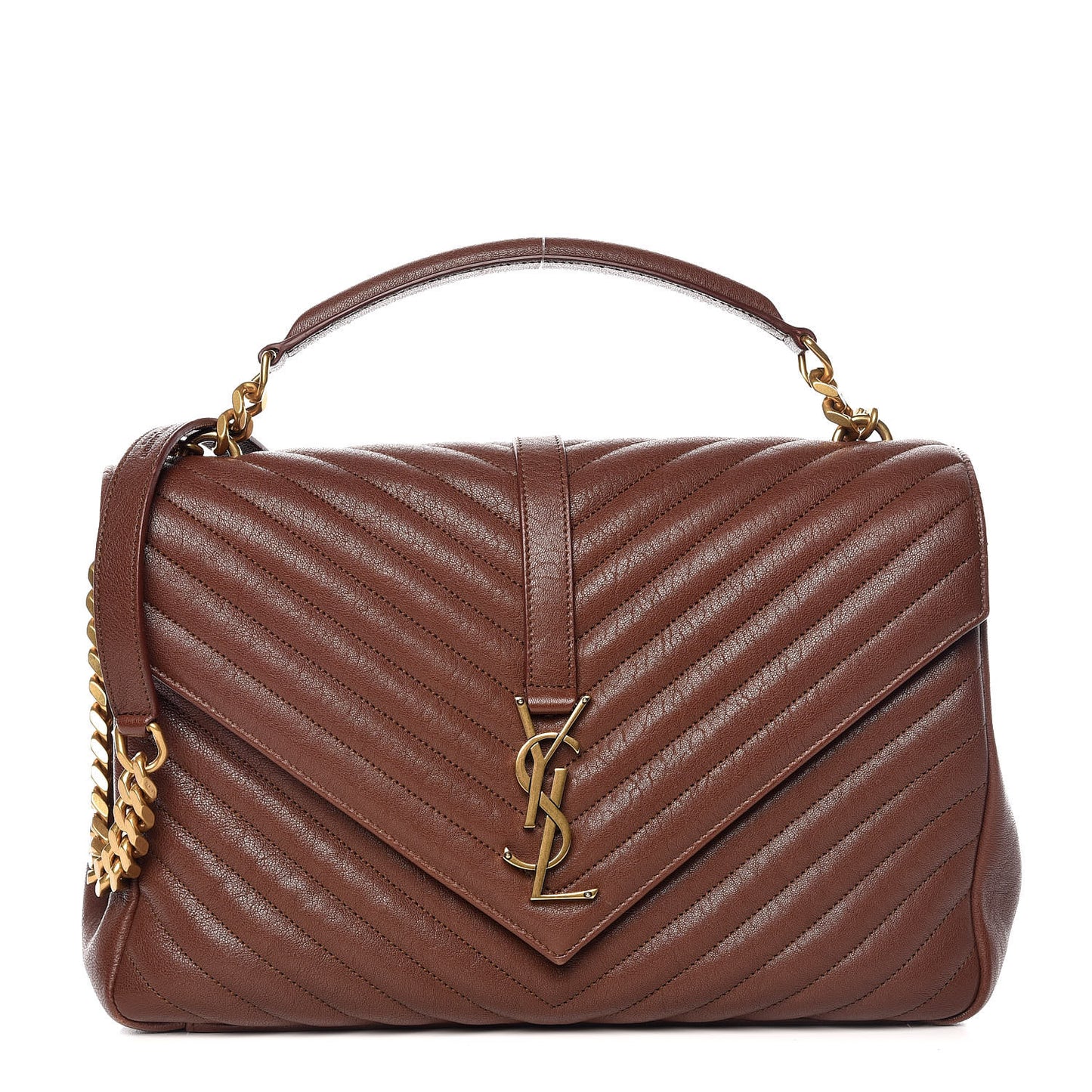 Sheepskin Matelasse Chevron Monogram Large College Satchel Cognac