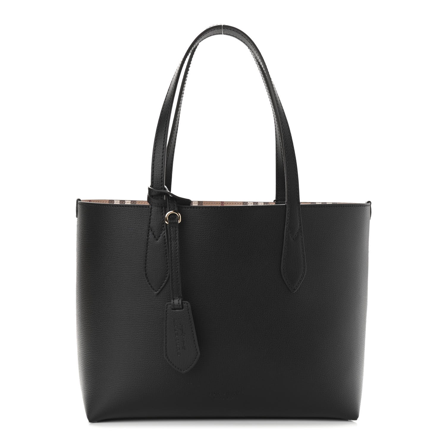 Burberry Grainy Calfskin Haymarket Check Small Reversible Tote Black 8 of 17