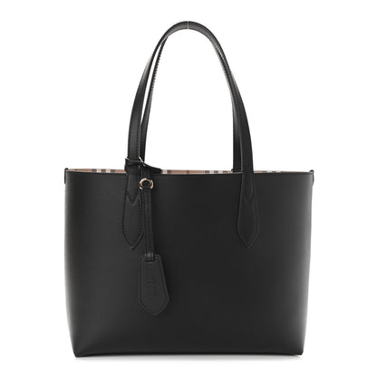Burberry Grainy Calfskin Haymarket Check Small Reversible Tote Black 8 of 17
