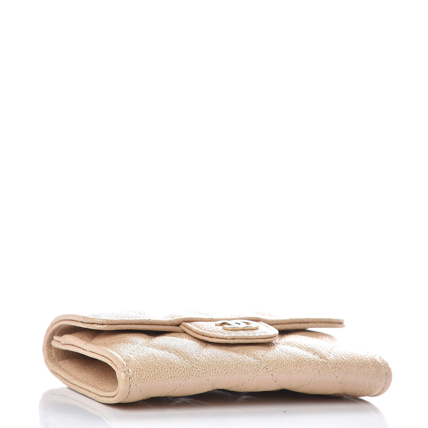 Iridescent Caviar Quilted Flap Card Holder Beige