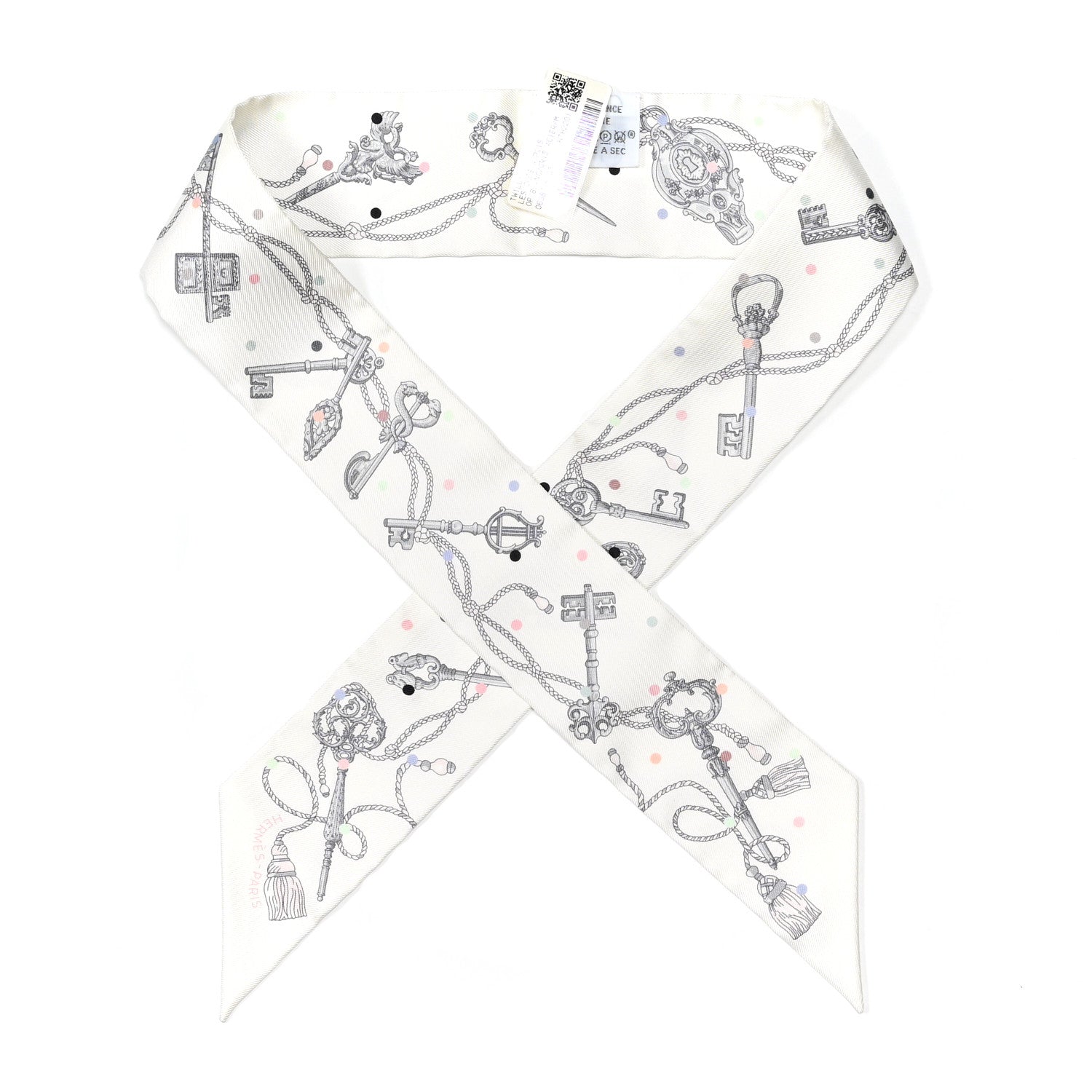 Hermes Silk Les Cles A Pois Twilly White Gris Acier 1 of 4