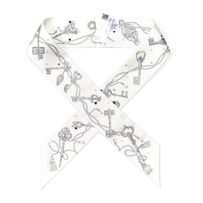Hermes Silk Les Cles A Pois Twilly White Gris Acier 1 of 4
