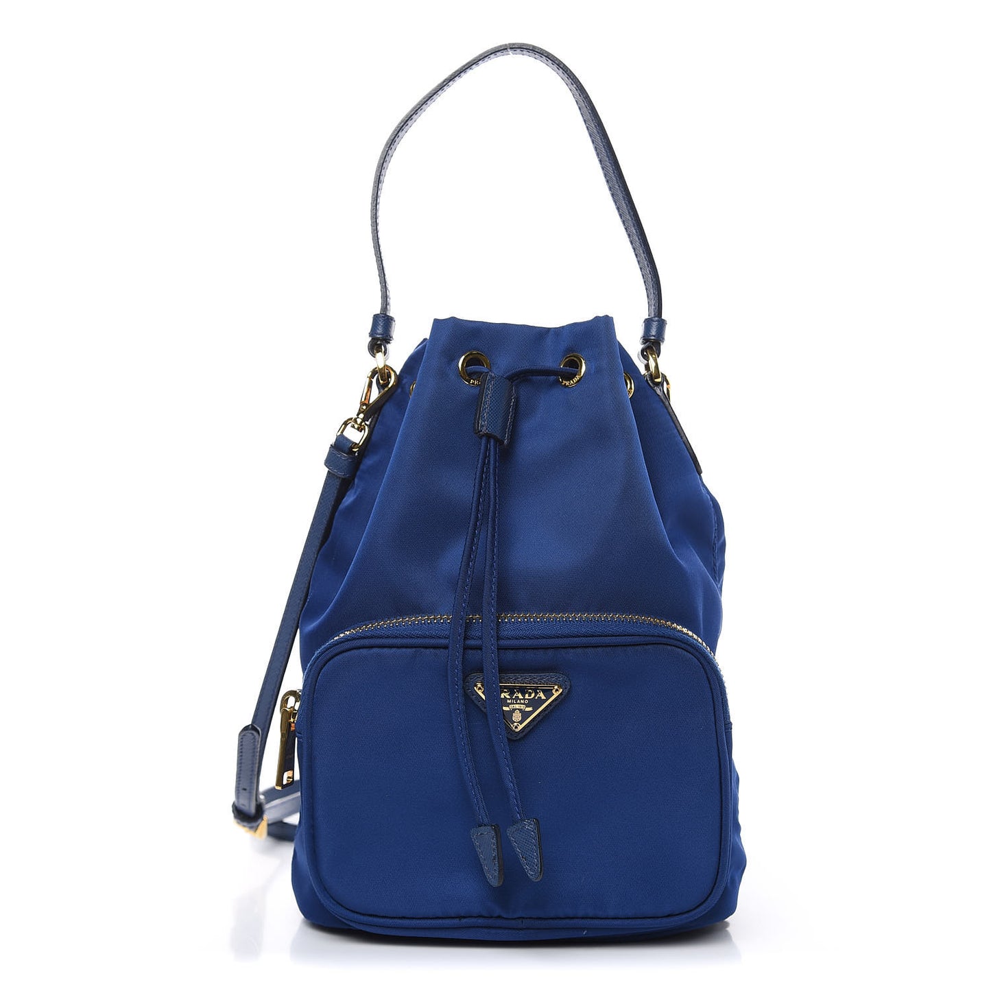Saffiano Tessuto Nylon Mini Bucket Crossbody Bag Royal