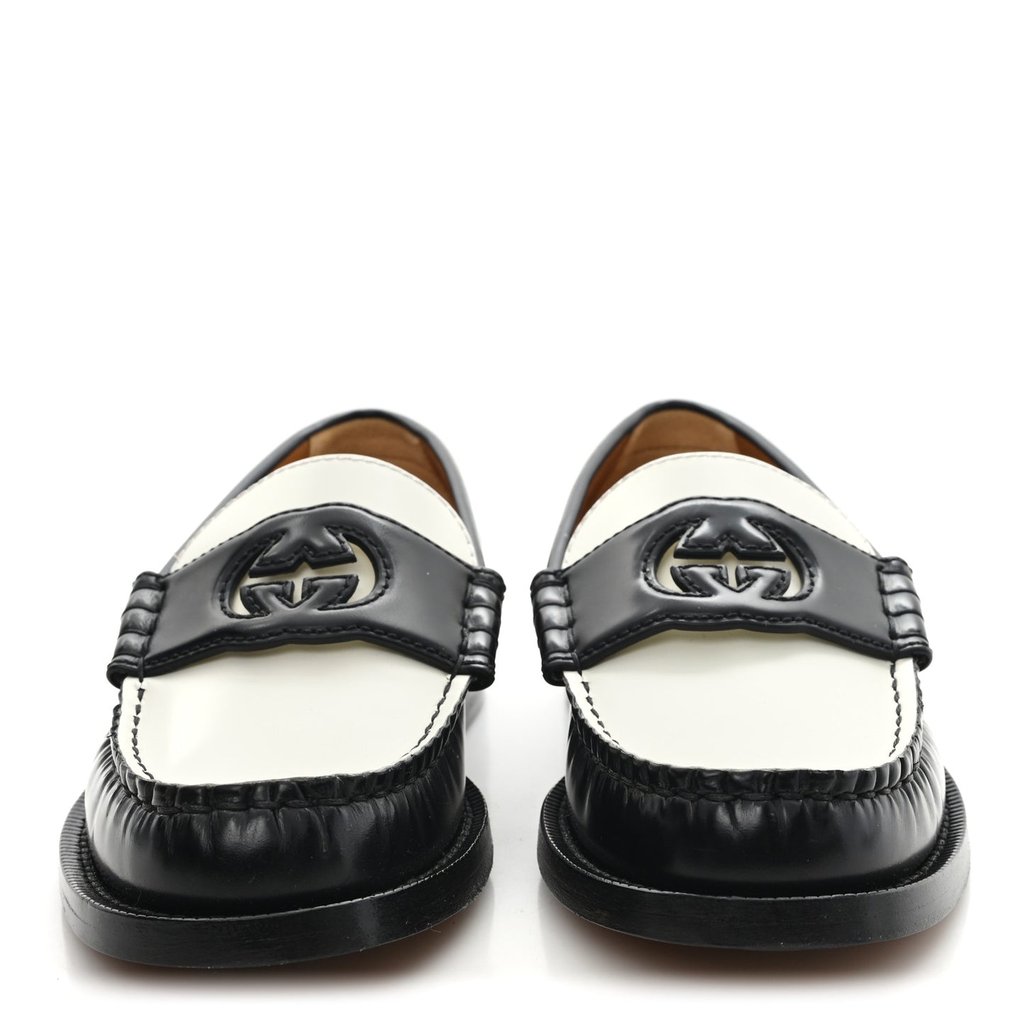 Millennial Ribot Cut Out Interlocking G Loafers 36 Black White