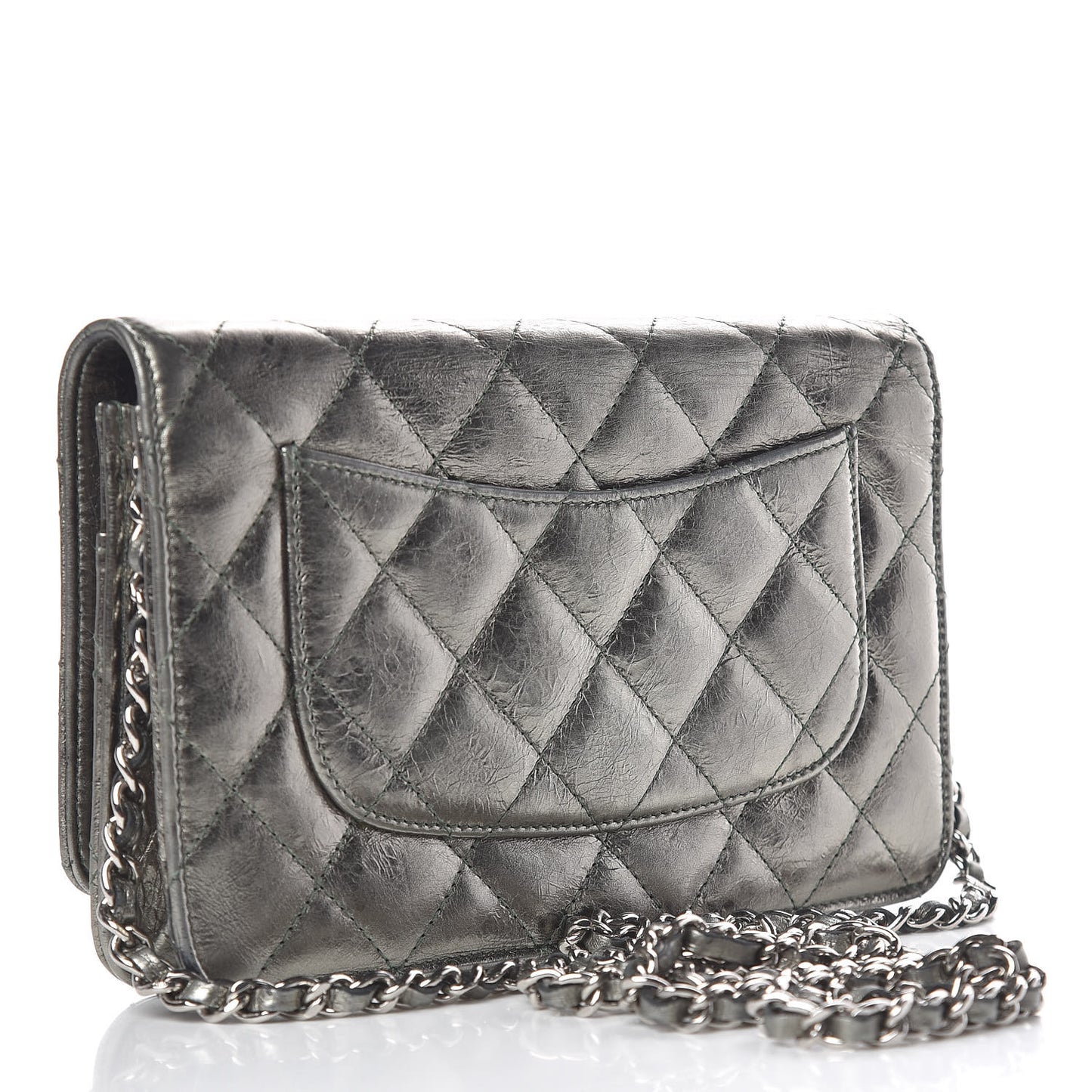 Metallic Aged Calfskin Quilted Reissue Wallet On Chain WOC Green