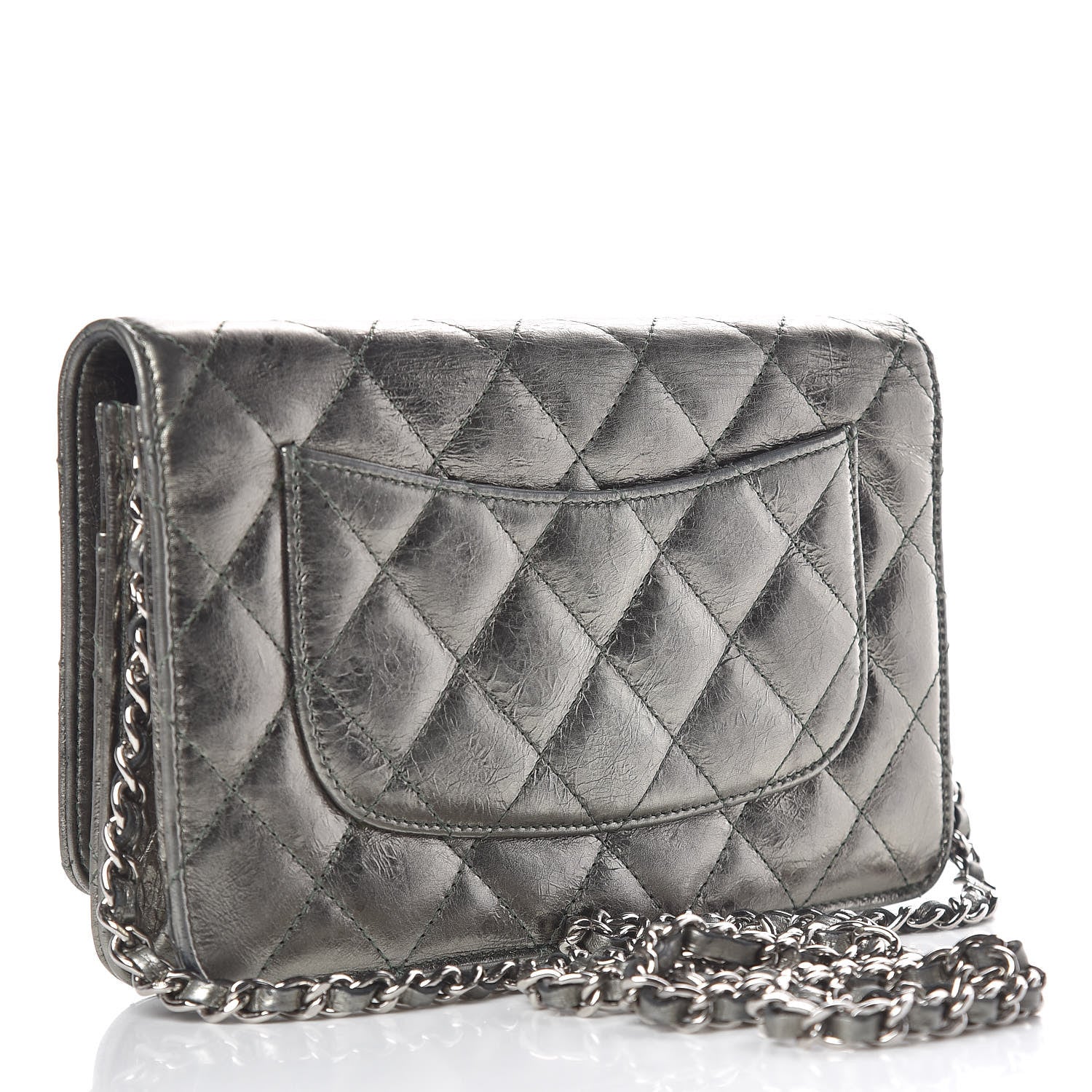 Chanel Metallic Aged Calfskin Quilted Reissue Wallet On Chain WOC Green 3 of 17