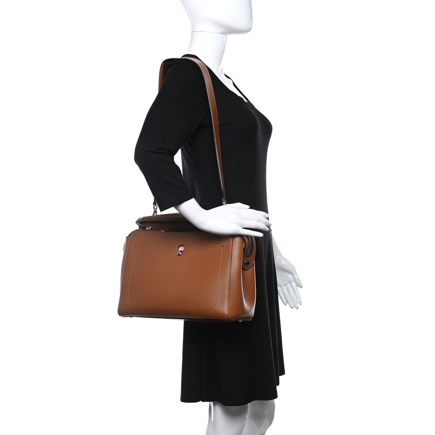 Fendi Vitello Baltico Dolce DotCom Satchel Corteccia Bubblegum 3 of 9