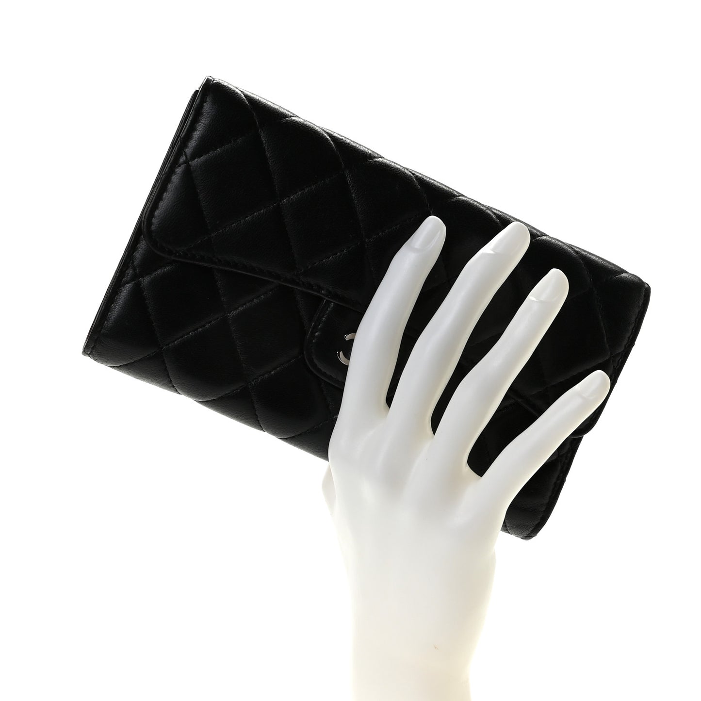 Lambskin Quilted Large Gusset Flap Wallet Black