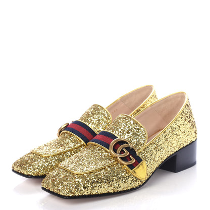 Gucci Glitter Web Peyton Loafers 38 Gold 3 of 11