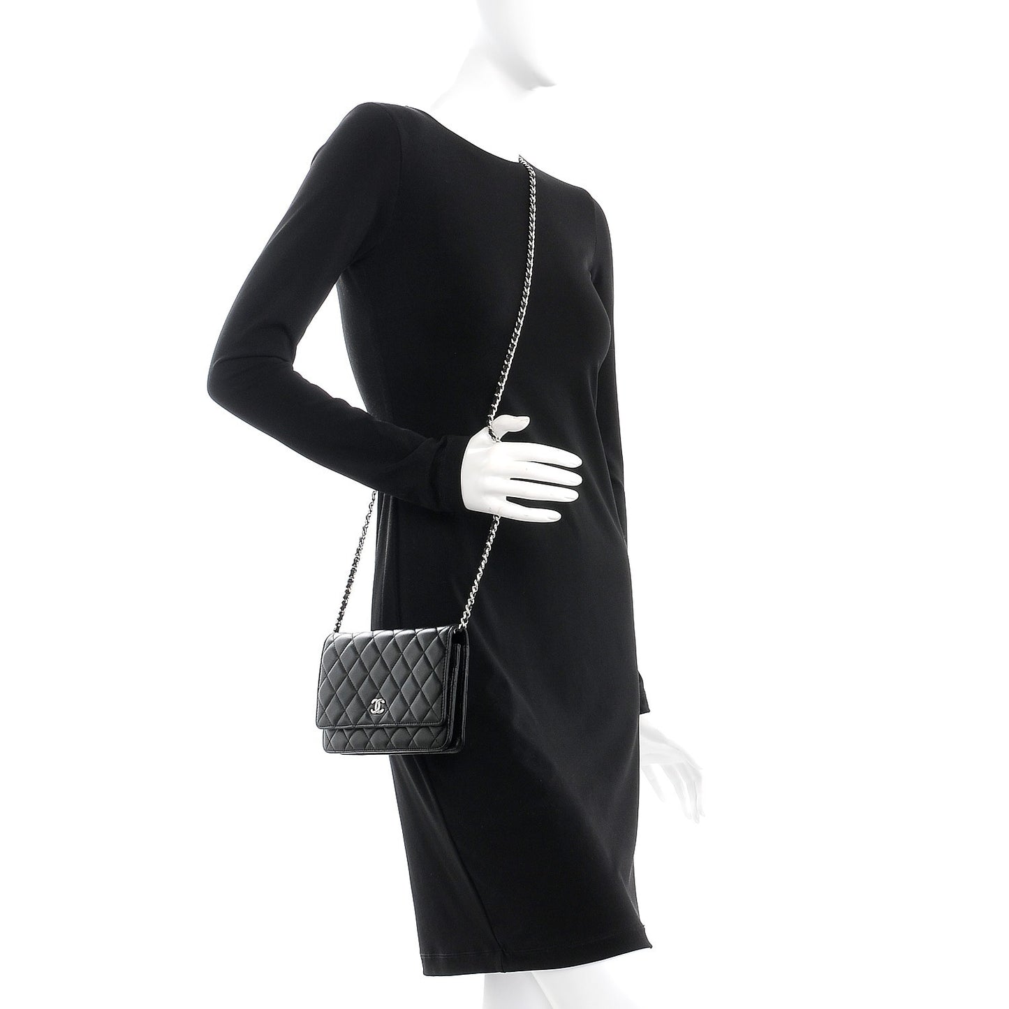 Lambskin Quilted Wallet On Chain WOC Black