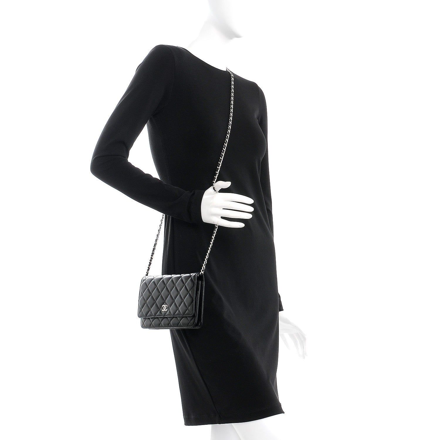 Chanel Lambskin Quilted Wallet On Chain WOC Black 2 of 10
