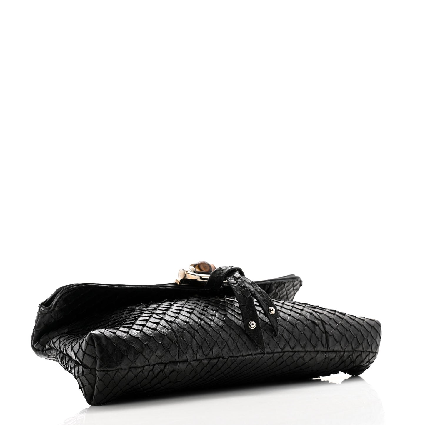 Snakeskin Bamboo Croisette Clutch Black