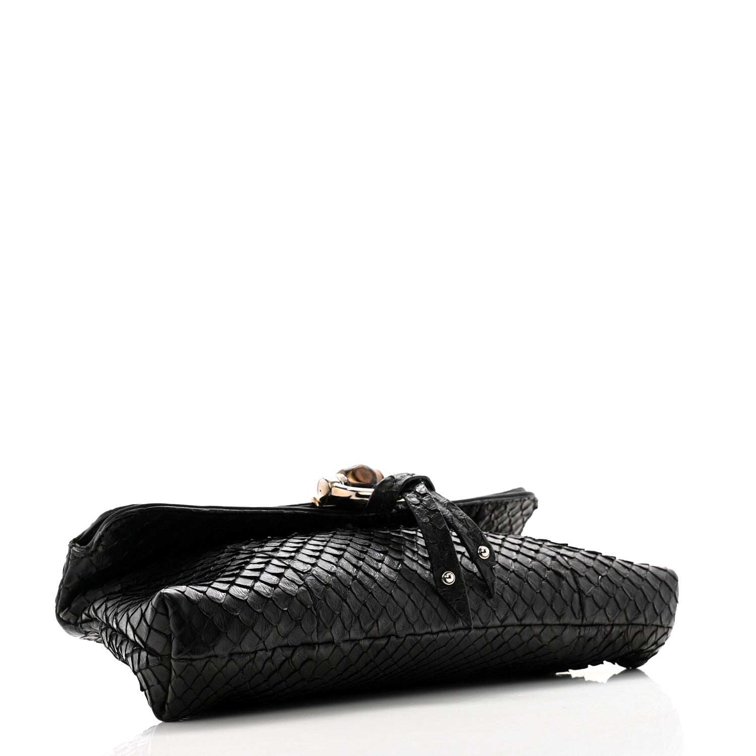 Gucci Snakeskin Bamboo Croisette Clutch Black 4 of 11
