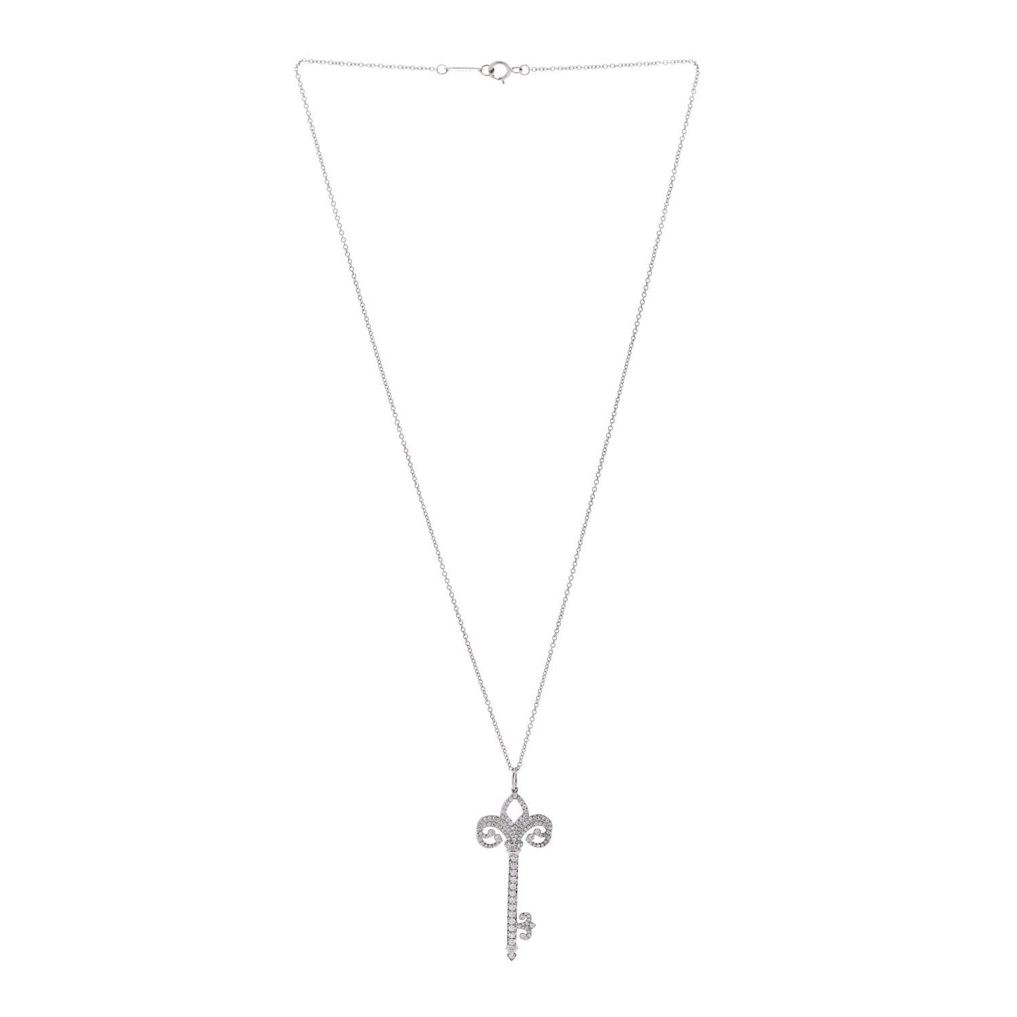 Platinum Diamond .37ct Fleur De Lis Key Pendant Necklace