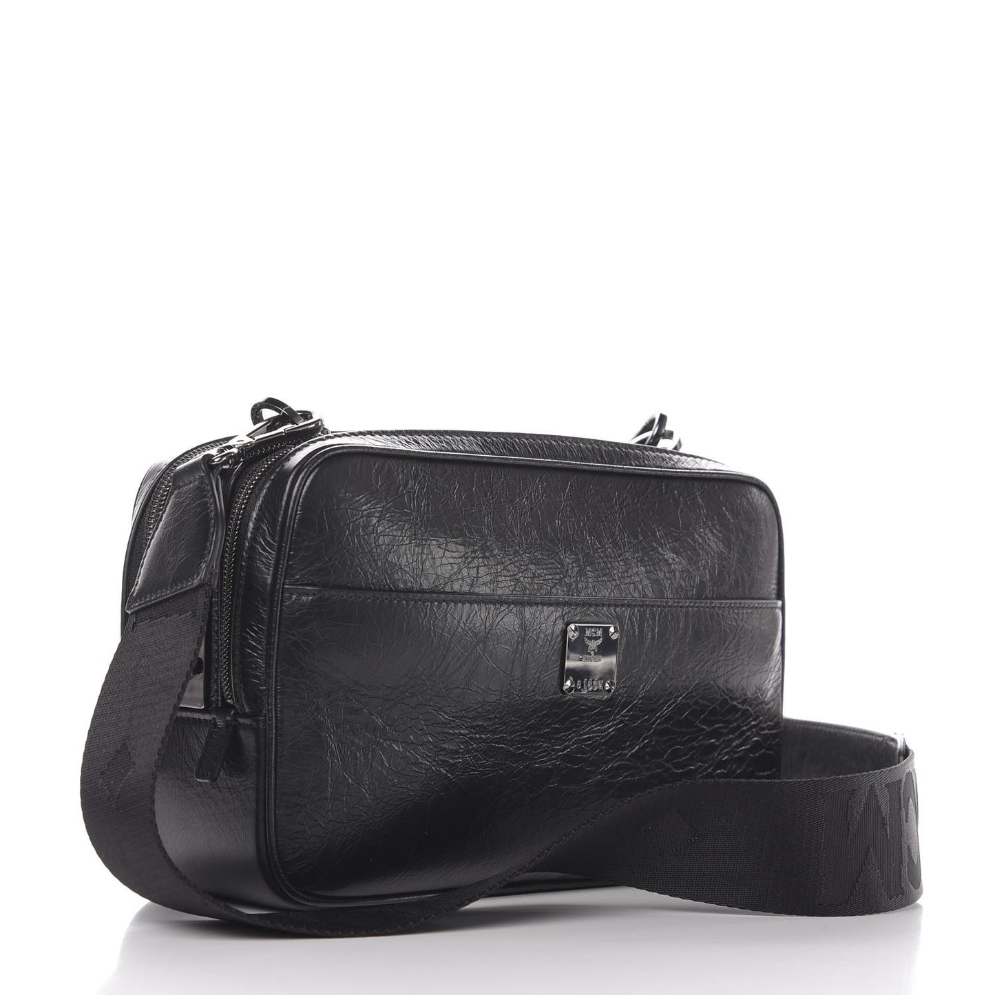 Crushed Calfskin Logo Crossbody Bag Black