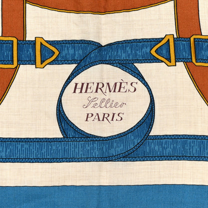 Hermes Cashmere Silk Eperon D'Or Shawl 140 Bleu Cobalt Naturel Vieil Or 2 of 6