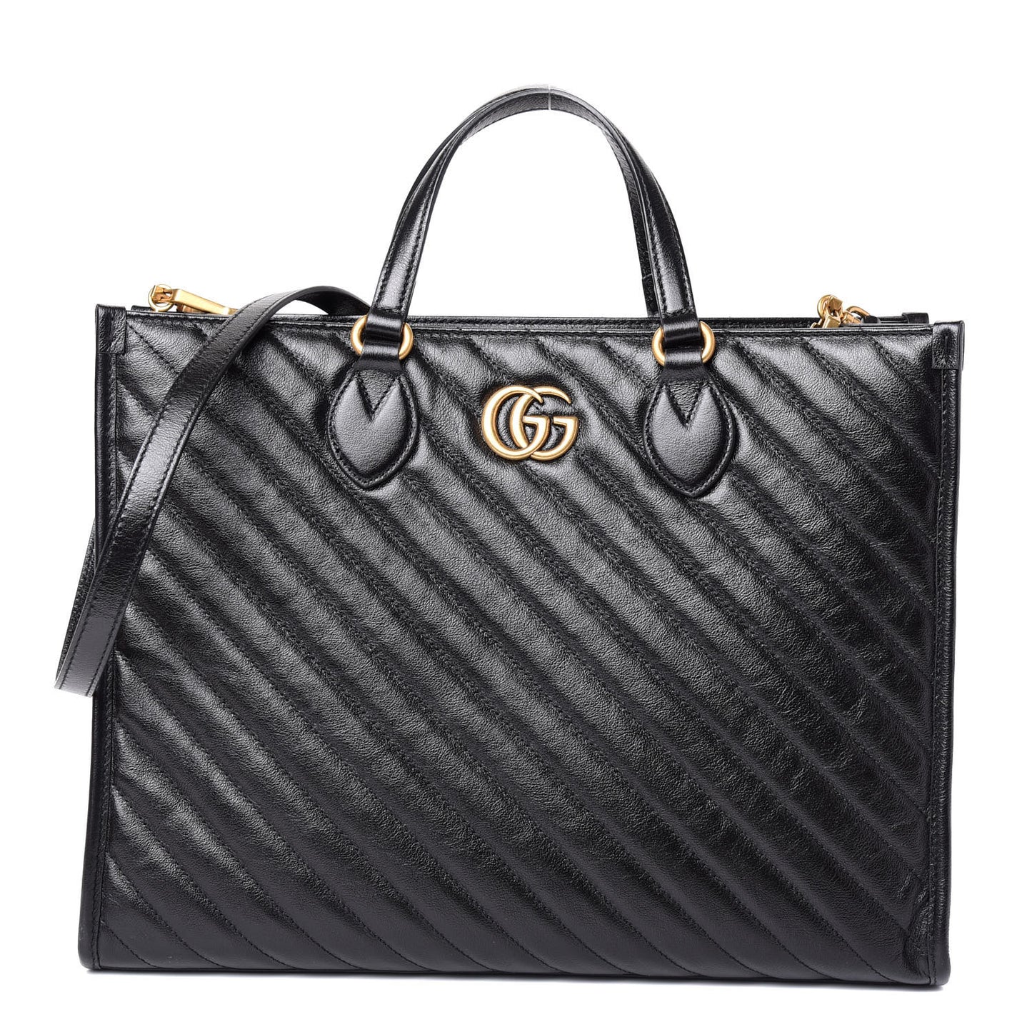 Azalea Calfskin Matelasse Diagonal GG Marmont Tote Bag Black
