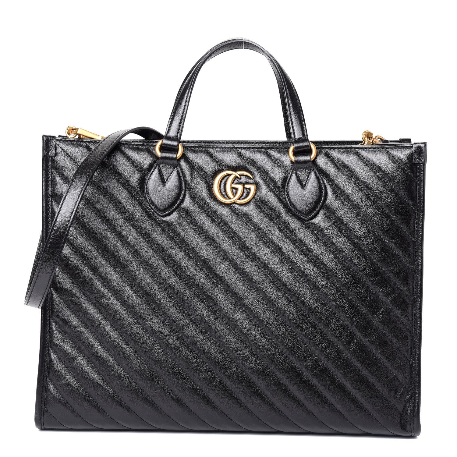 Gucci Azalea Calfskin Matelasse Diagonal GG Marmont Tote Bag Black 1 of 9