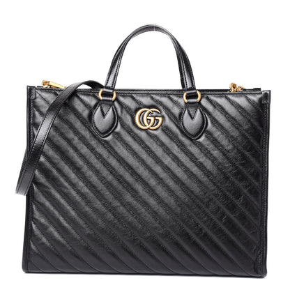 Gucci Azalea Calfskin Matelasse Diagonal GG Marmont Tote Bag Black 1 of 9