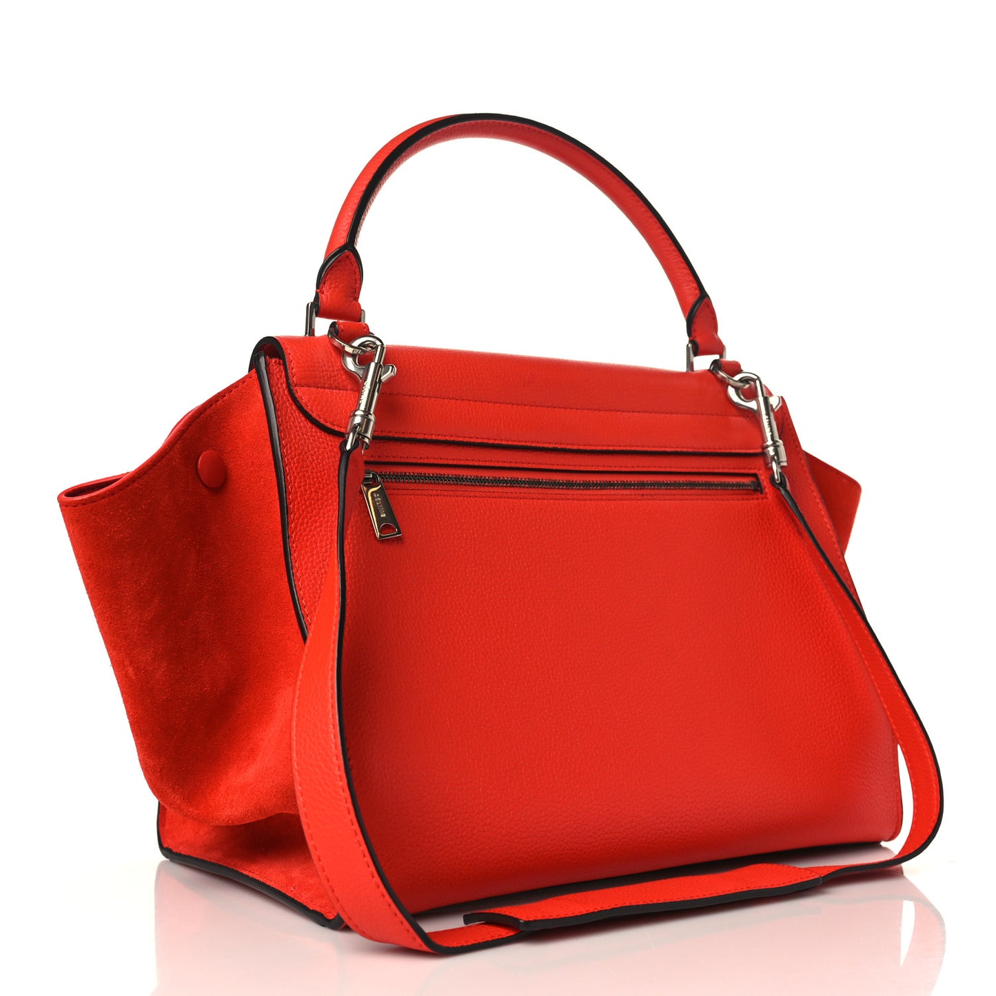 Drummed Calfskin Suede Medium Trapeze Vermillion