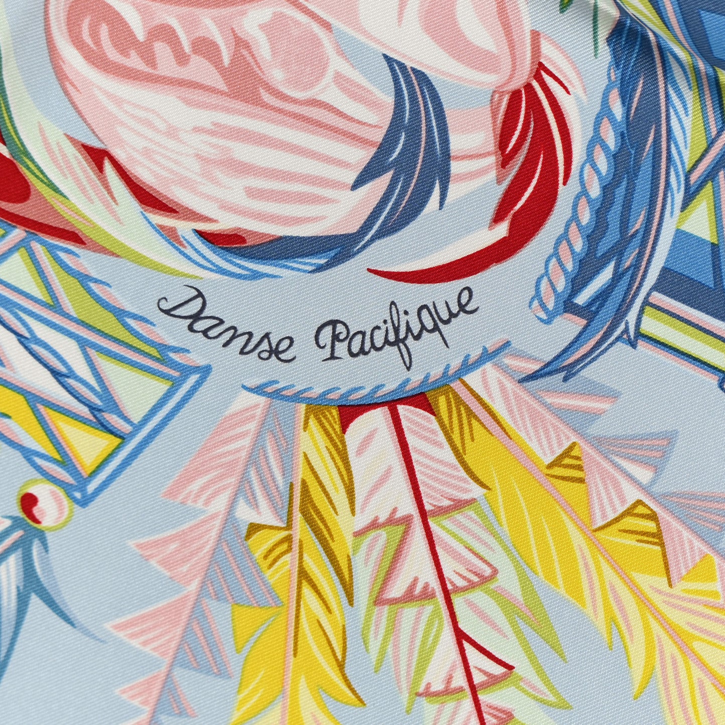 Silk Danse Pacifique Scarf 90 Bleu Ciel Vert Jaune Vif